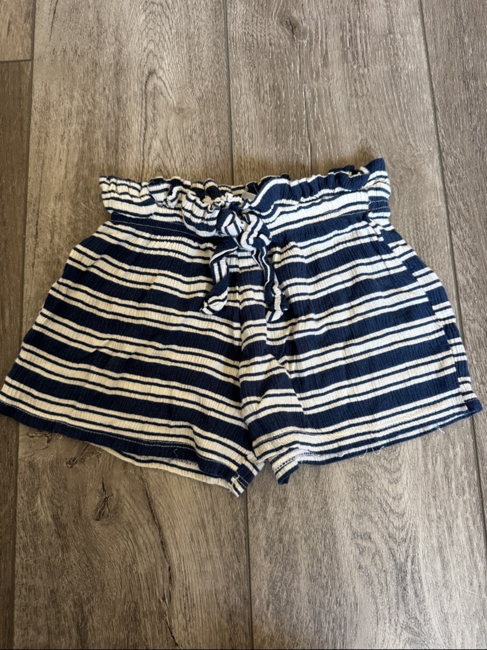 Jessica Simpson Navy & White Striped Paperbag Shorts